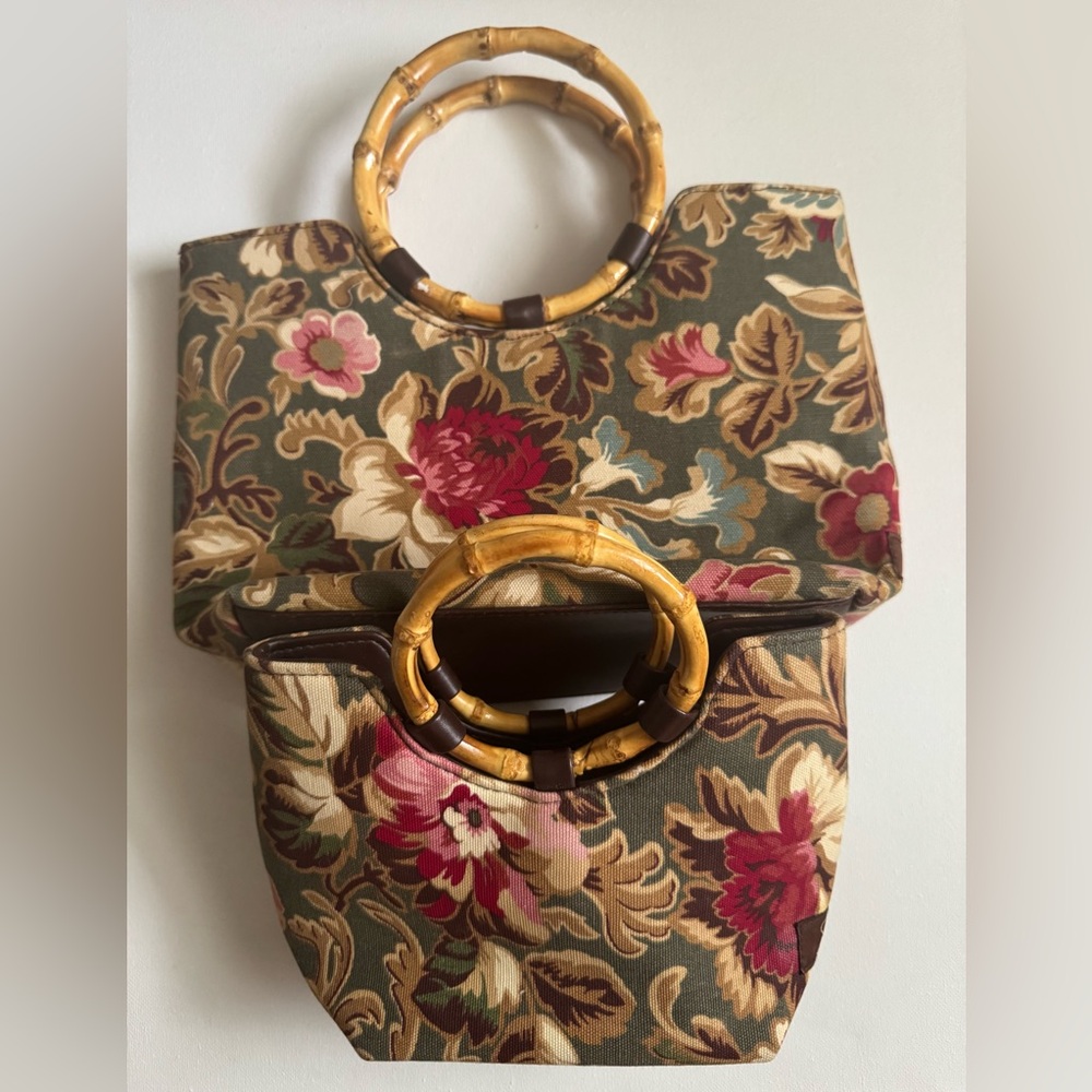 Mommy and me- Longaberger Sisters Floral Canvas Bag with Bamboo Handles - Picture 3 of 5
